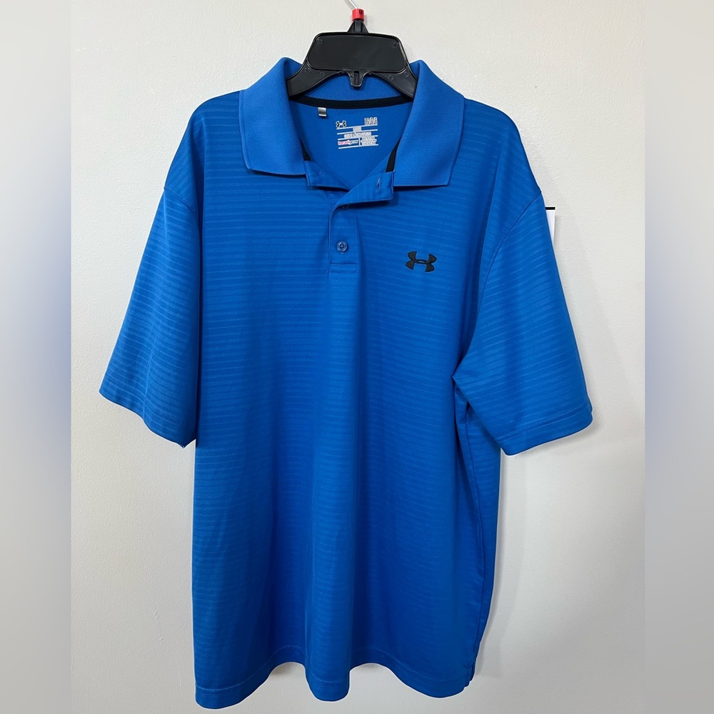 🔥UNDER ARMOUR MEN'S STRIPED POLO STYLE #1268401-406 SHORT SLEEVE BLUE LARGE - Picture 5 of 15